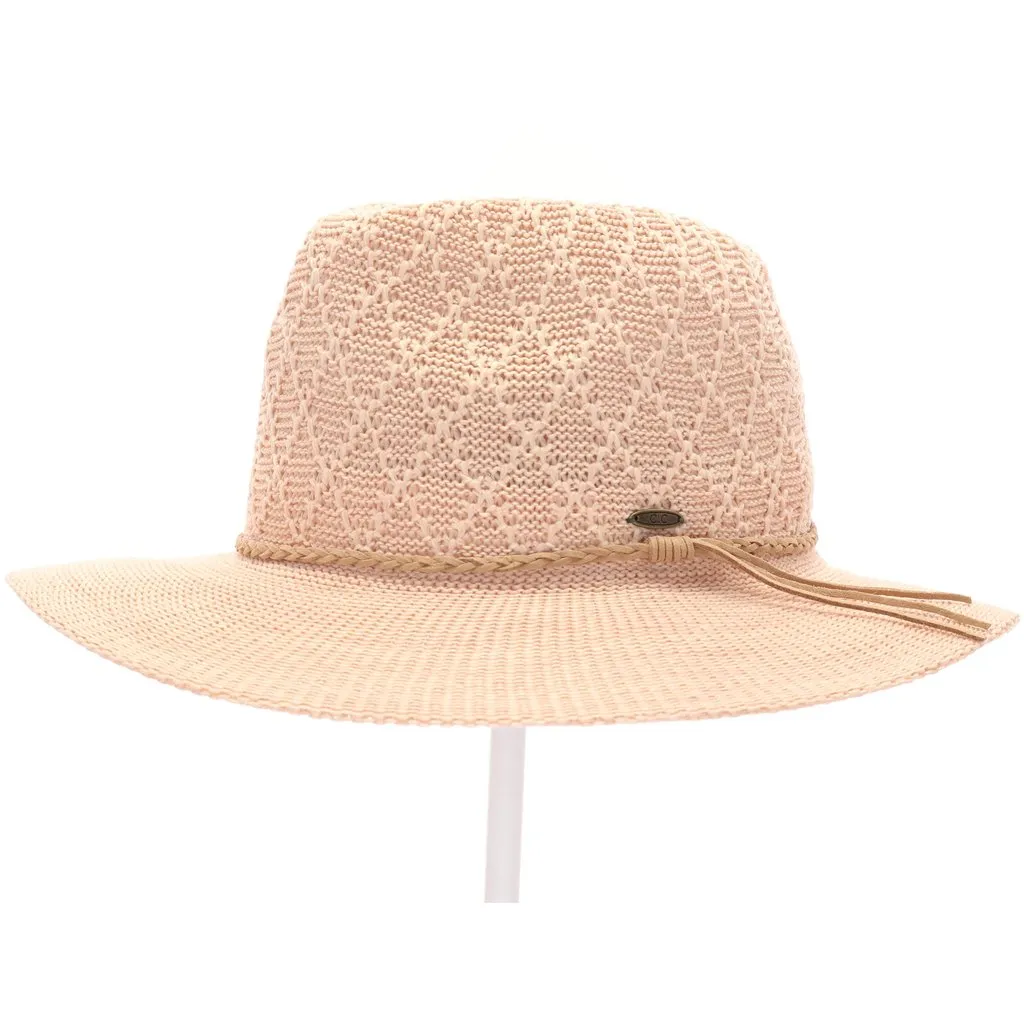 KNIT PANAMA HAT WITH SUEDE BRAIDED CORD