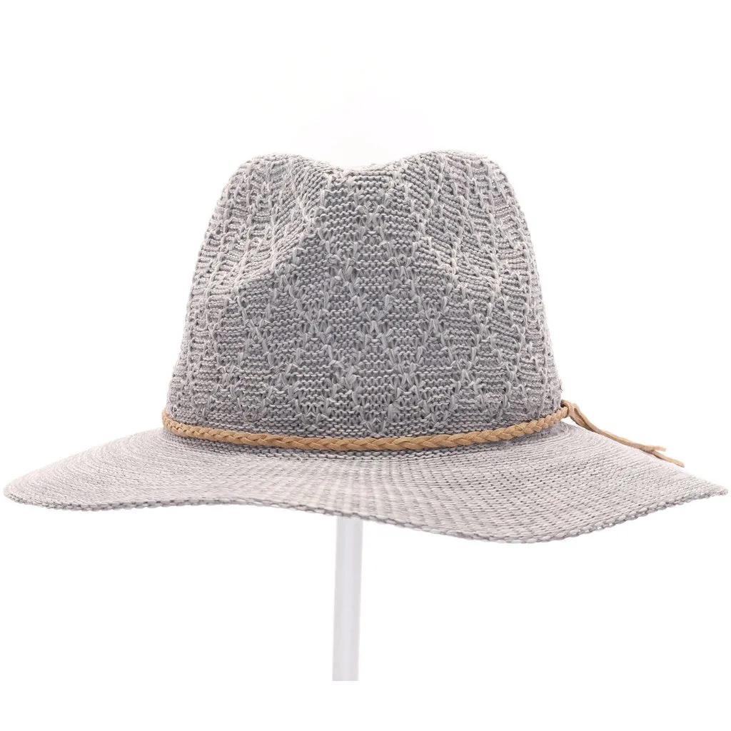 KNIT PANAMA HAT WITH SUEDE BRAIDED CORD