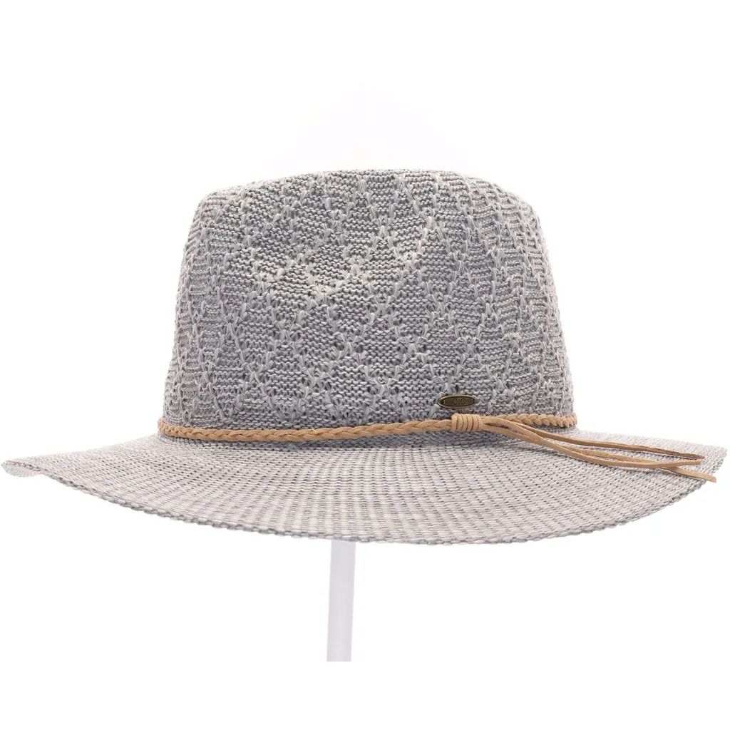 KNIT PANAMA HAT WITH SUEDE BRAIDED CORD