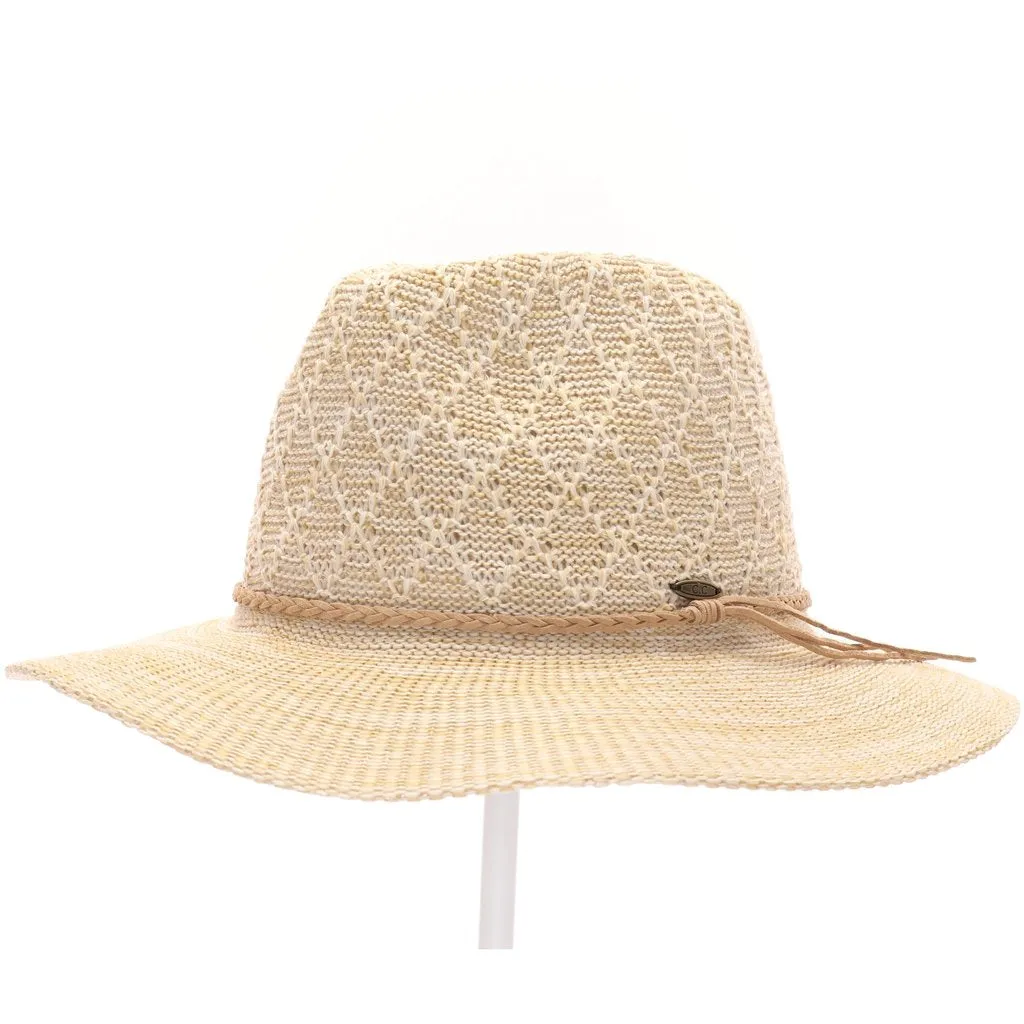 KNIT PANAMA HAT WITH SUEDE BRAIDED CORD