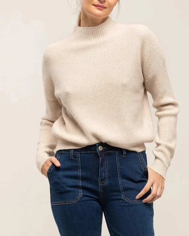 Knit sweater with Perkins neck texture  ECRU