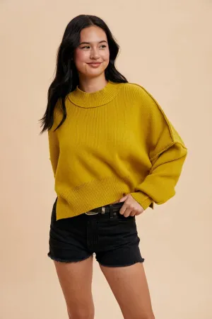 Knitted Mockneck Pullover Sweater  OLIVE YELLOW