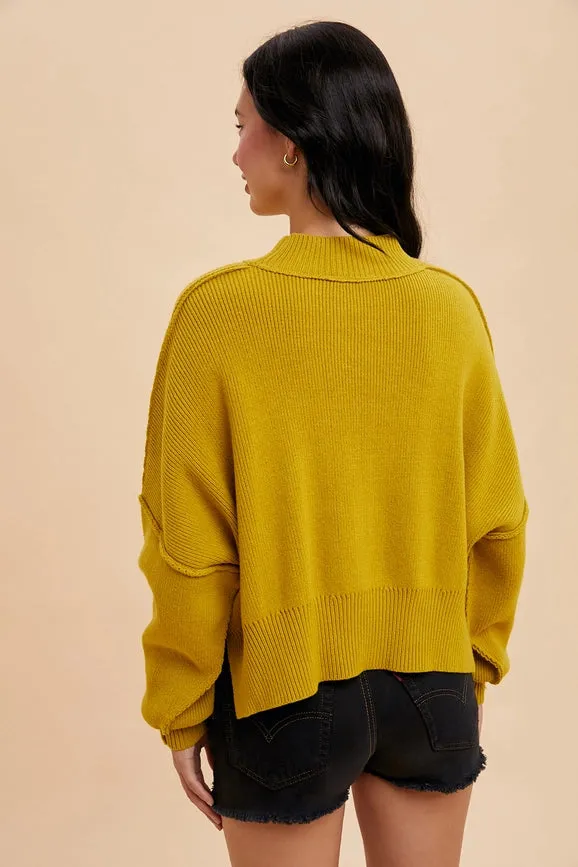 Knitted Mockneck Pullover Sweater  OLIVE YELLOW