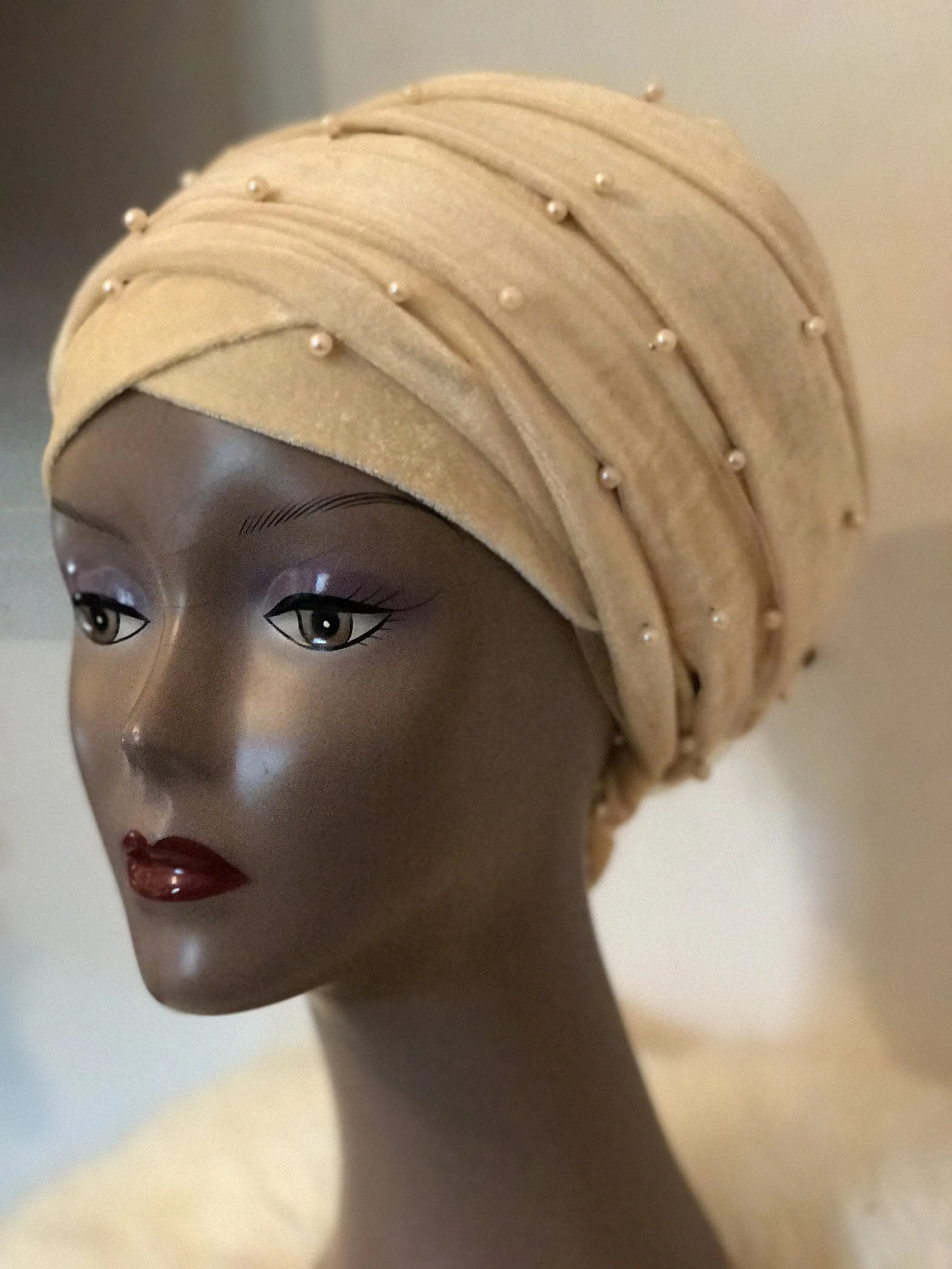 Large Pearl Beaded Velvet Turban HeadWrap