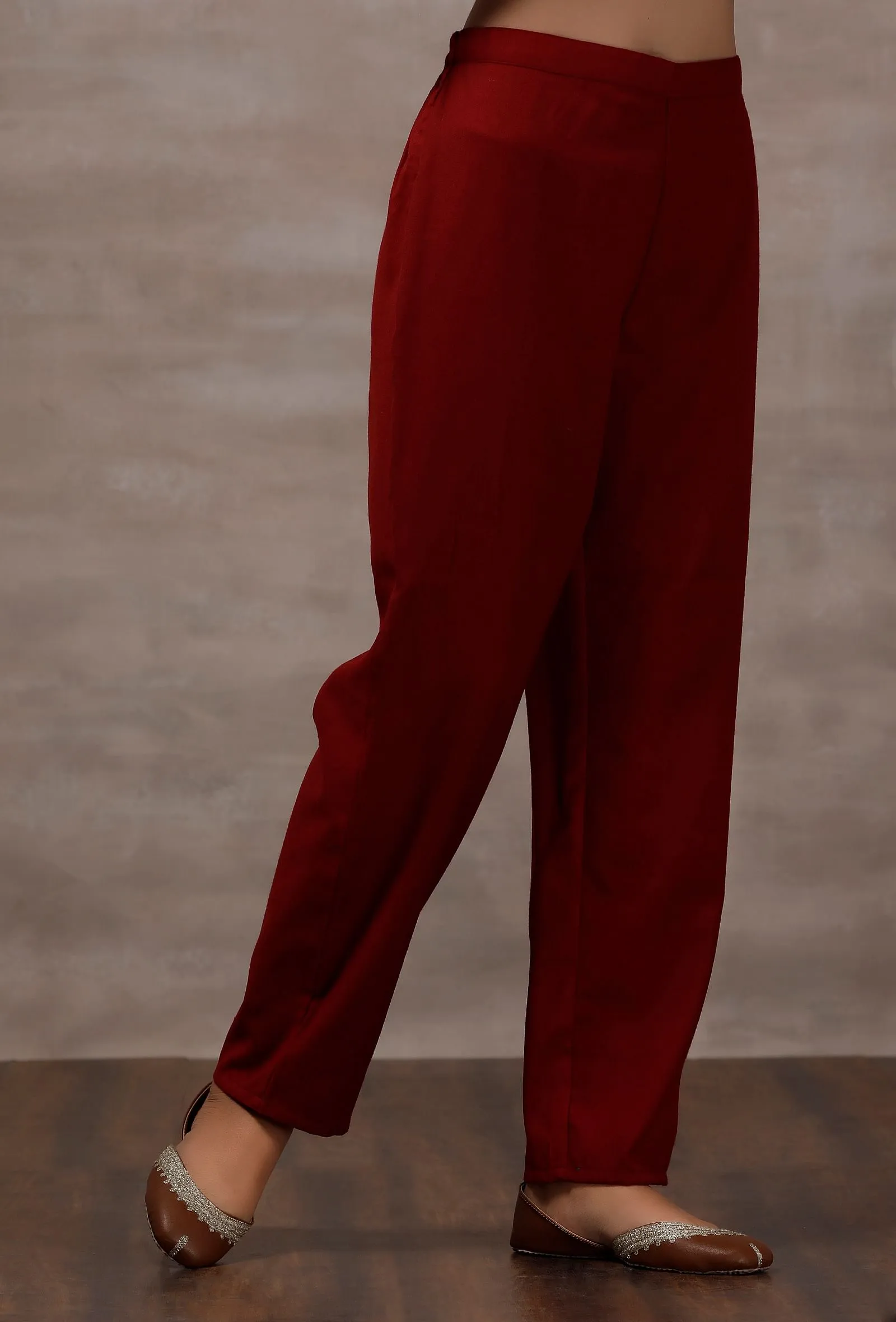 Lata Maroon Straight Woollen Pants