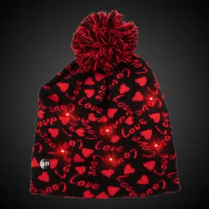 Led Light Up Valentine Hearts Knit Beanie