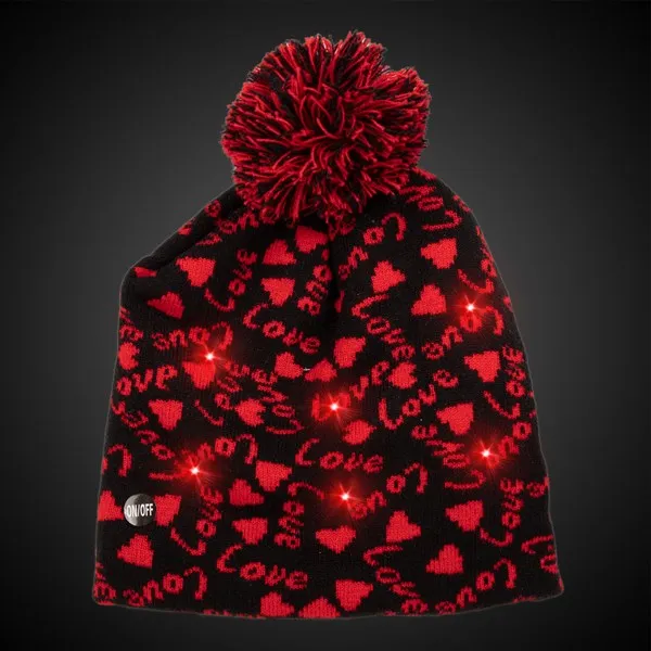 Led Light Up Valentine Hearts Knit Beanie