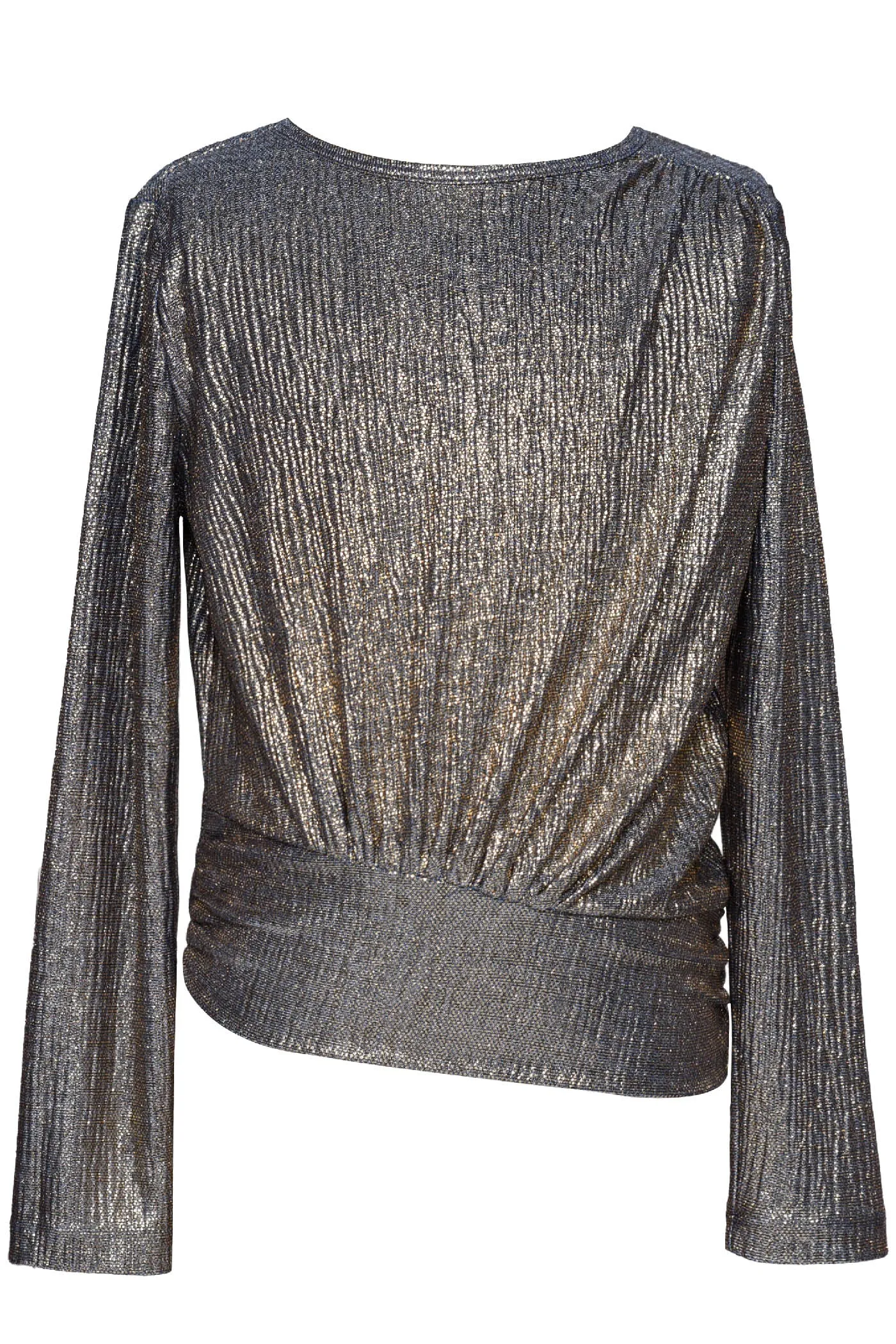 Little I Big Girls Metallic Asymmetric Pleated Elevated Long Sleeve Top