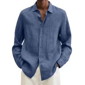 Men's Lapel Longs Sleeve Loose Fit Cotton And Linen Shirt 38274367Z