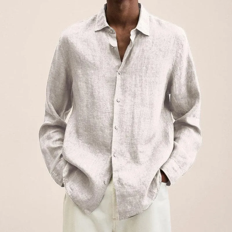 Men's Lapel Longs Sleeve Loose Fit Cotton And Linen Shirt 38274367Z