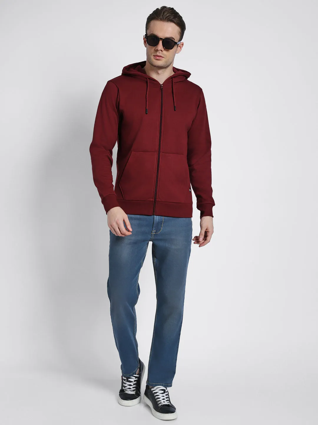 Men's Solid Marooon Hooded Sweatshirt