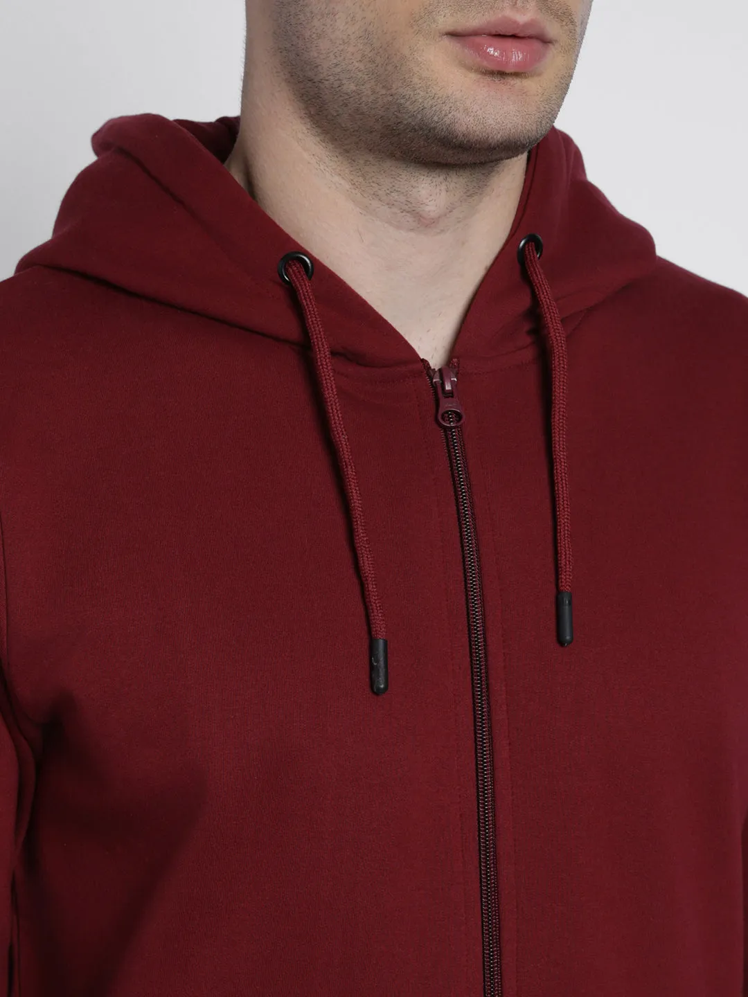 Men's Solid Marooon Hooded Sweatshirt