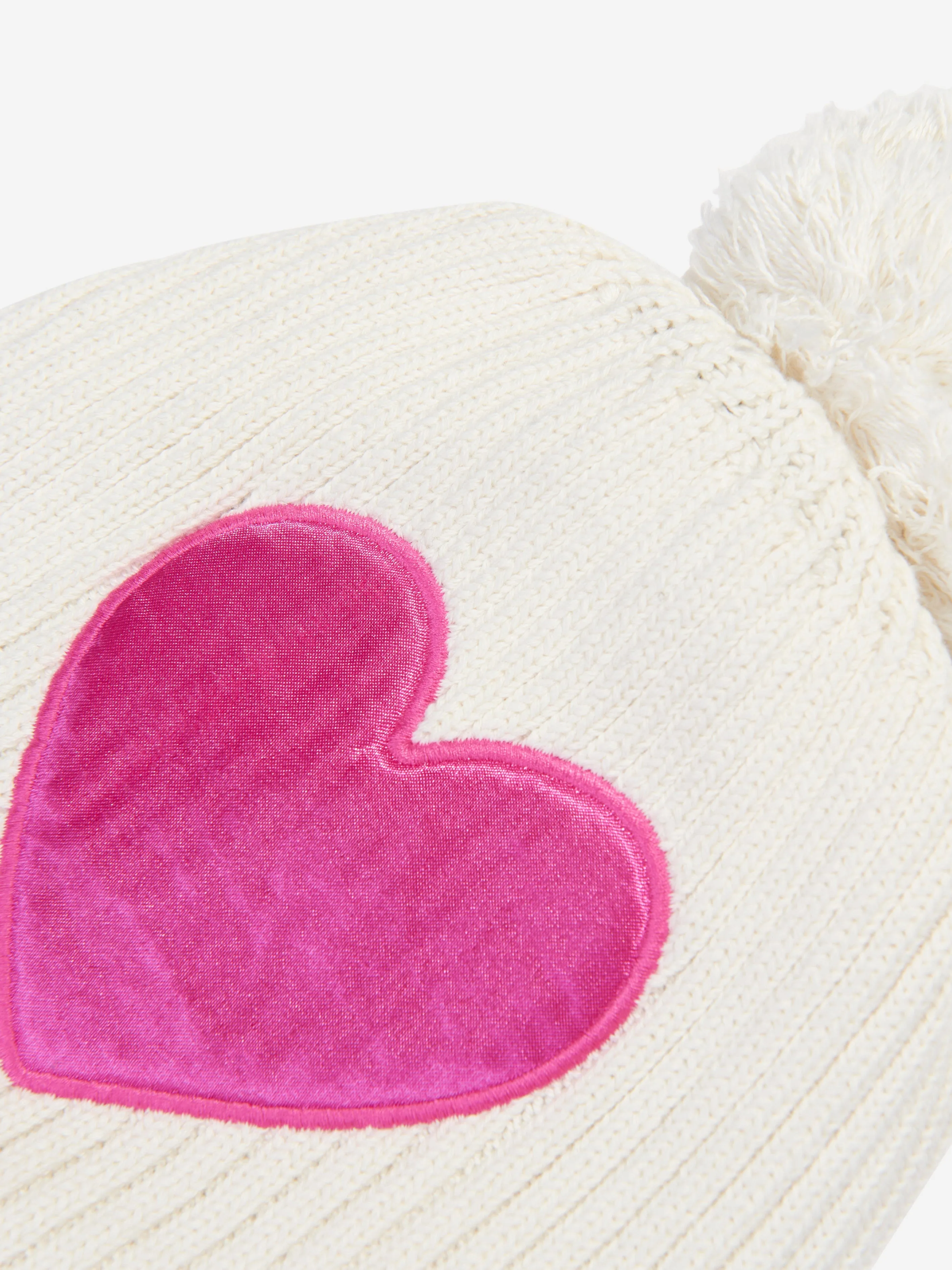 Mini Rodini Girls Hearts Knitted Pom Pom Hat in White