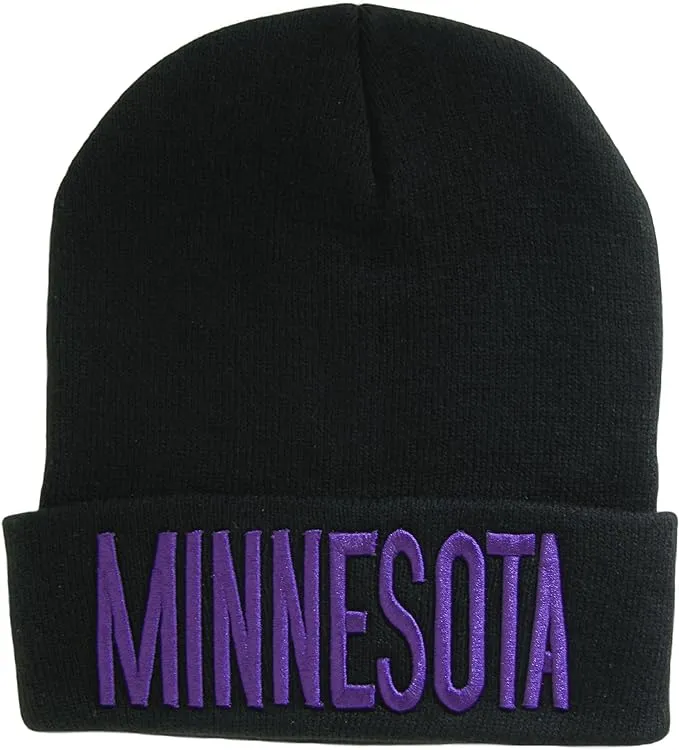 Minnesota Adult Size Winter Knit Cuffed Beanie Hat (Black/Purple)