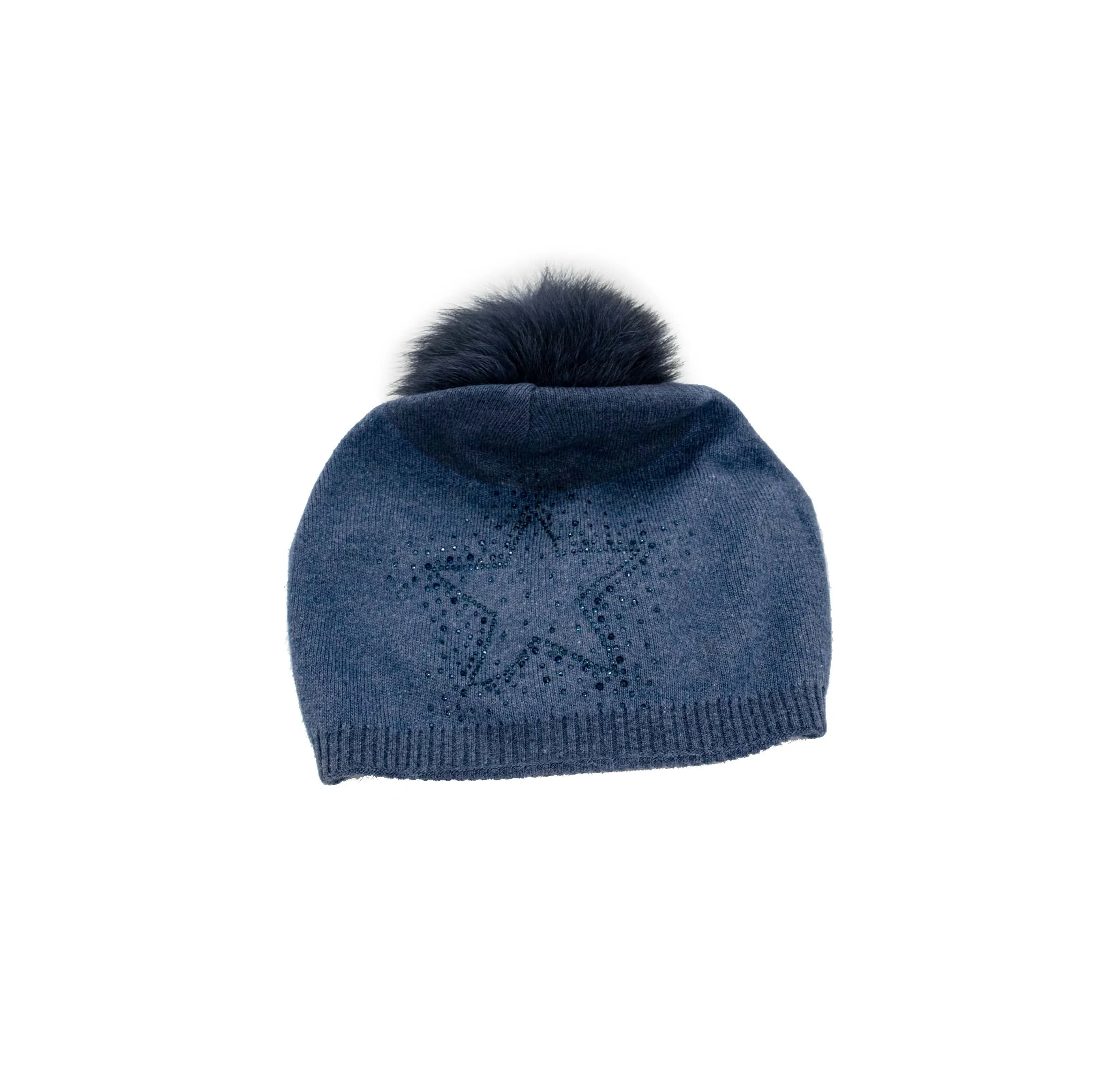 Mitchie's | Knitted Slouch Hat with Fox Fur Pom