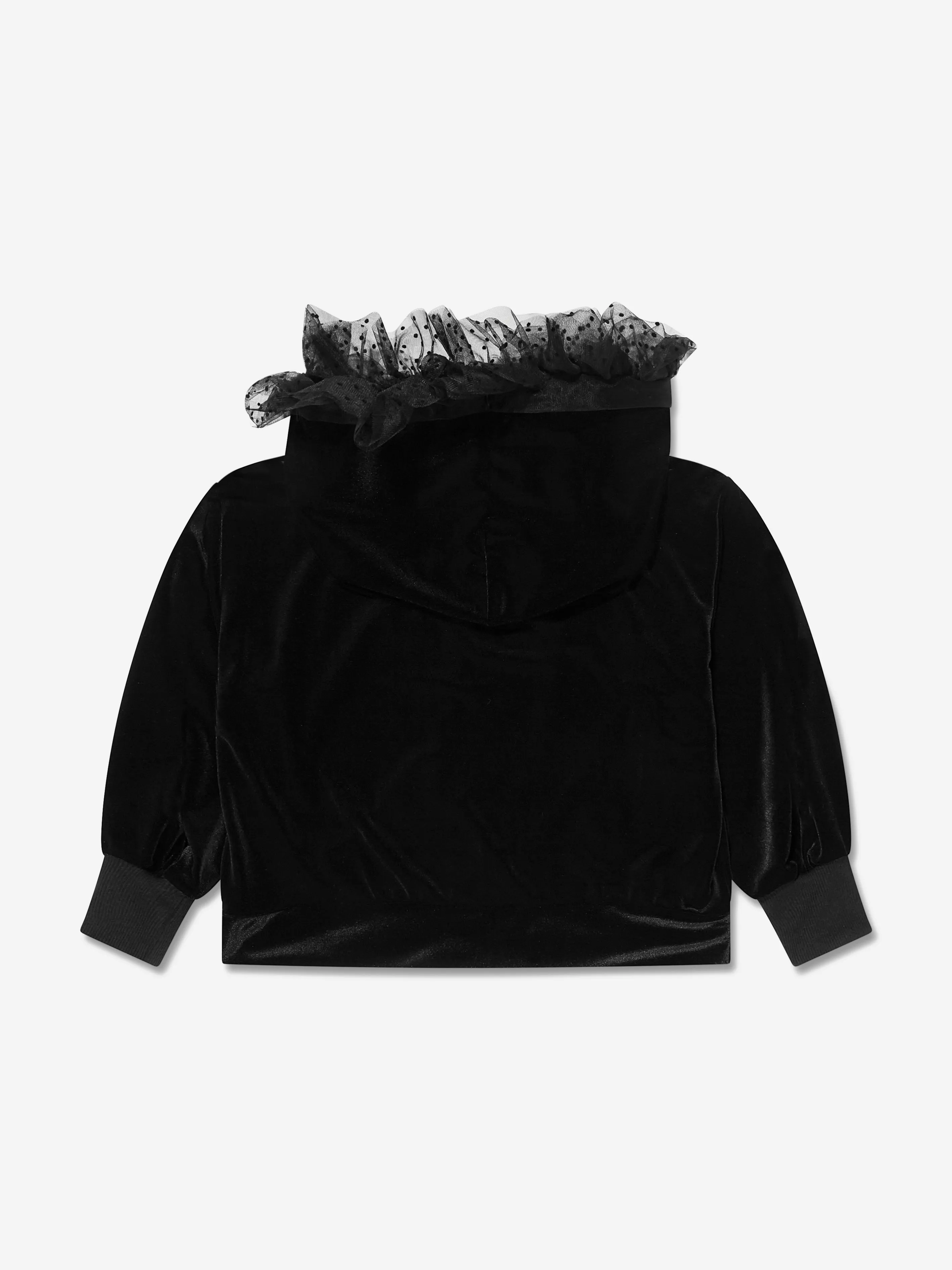 Monnalisa Girls Velvet Tulle Hoodie in Black