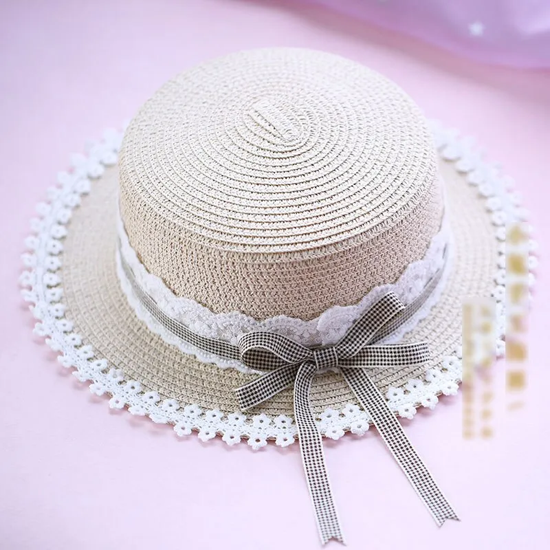 Mori Girl Sweet Lolita Sunhat Plaid Straw Caps Beautiful Sun Hat