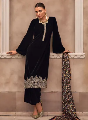 Mumtaz Arts Black Party Wear Winter Velvet Salwar Suit Dress Material