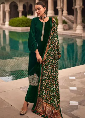 Mumtaz Arts Green Party Wear Winter Velvet Salwar Suit Dress Material