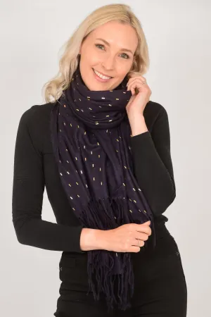 Navy Blue Heavyweight Scarf with Metallic Matchstick Detail