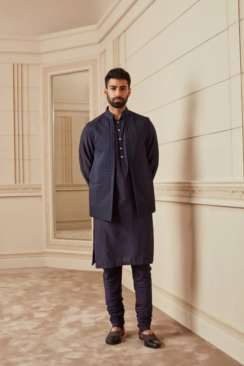 Navy Quilted Kurta Bundi Set