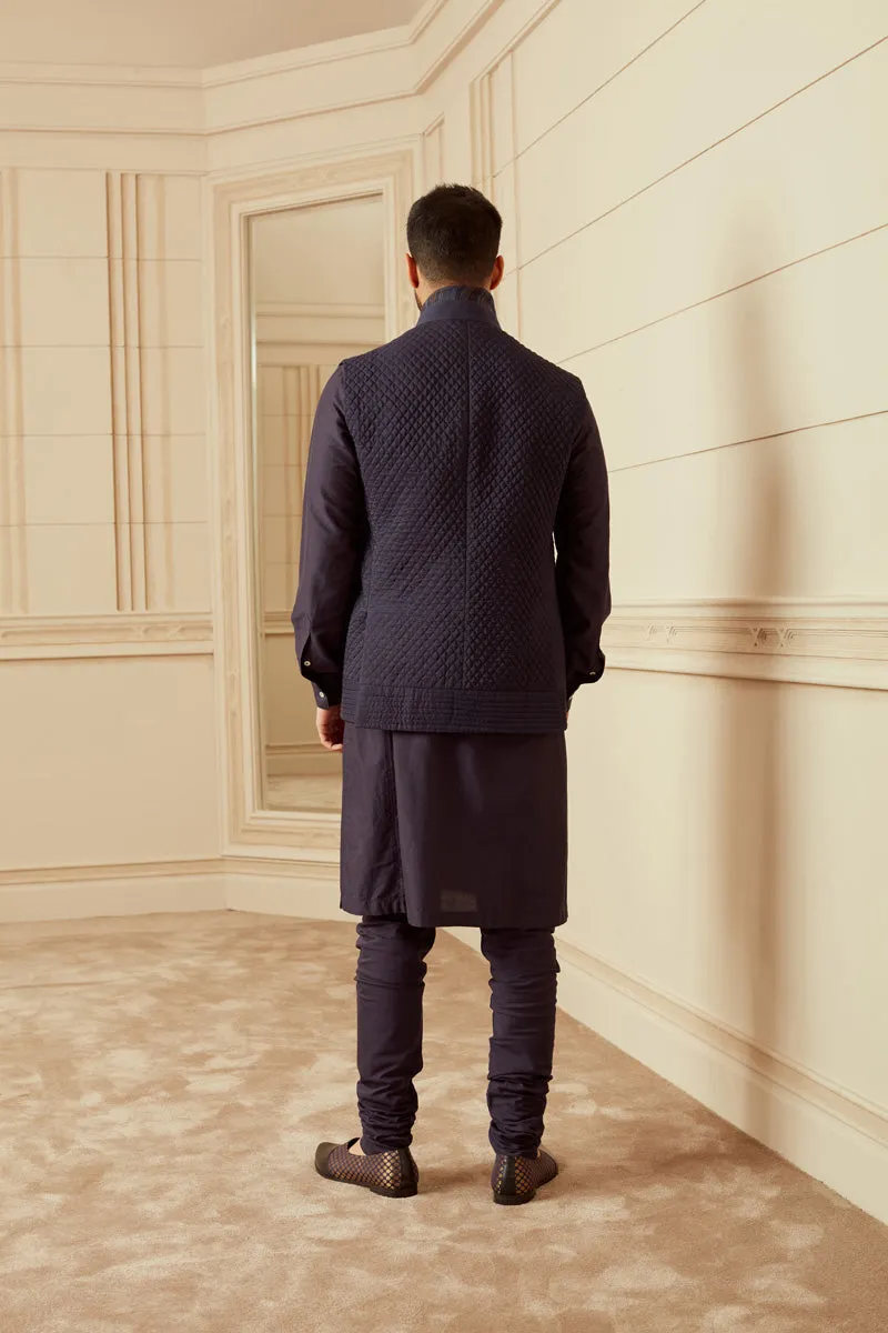 Navy Quilted Kurta Bundi Set