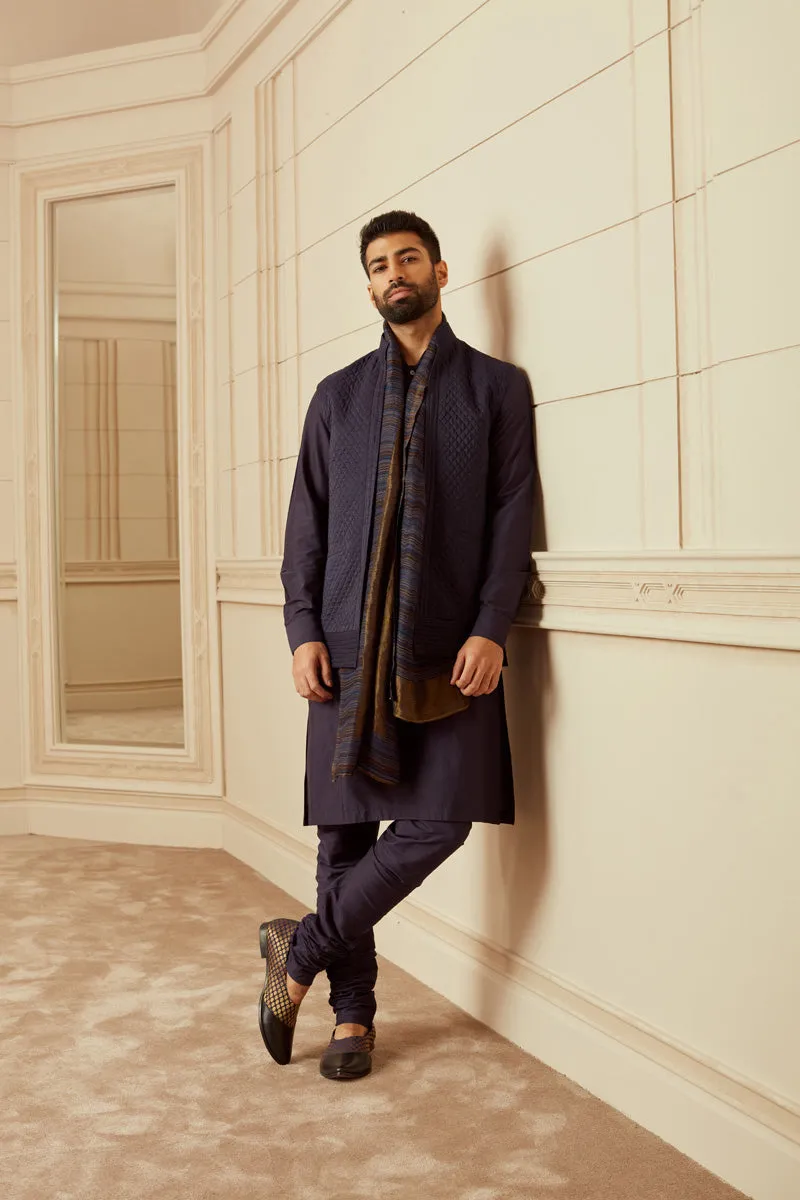 Navy Quilted Kurta Bundi Set