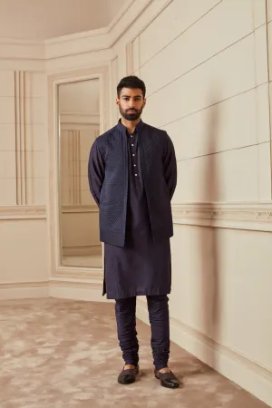 Navy Quilted Kurta Bundi Set