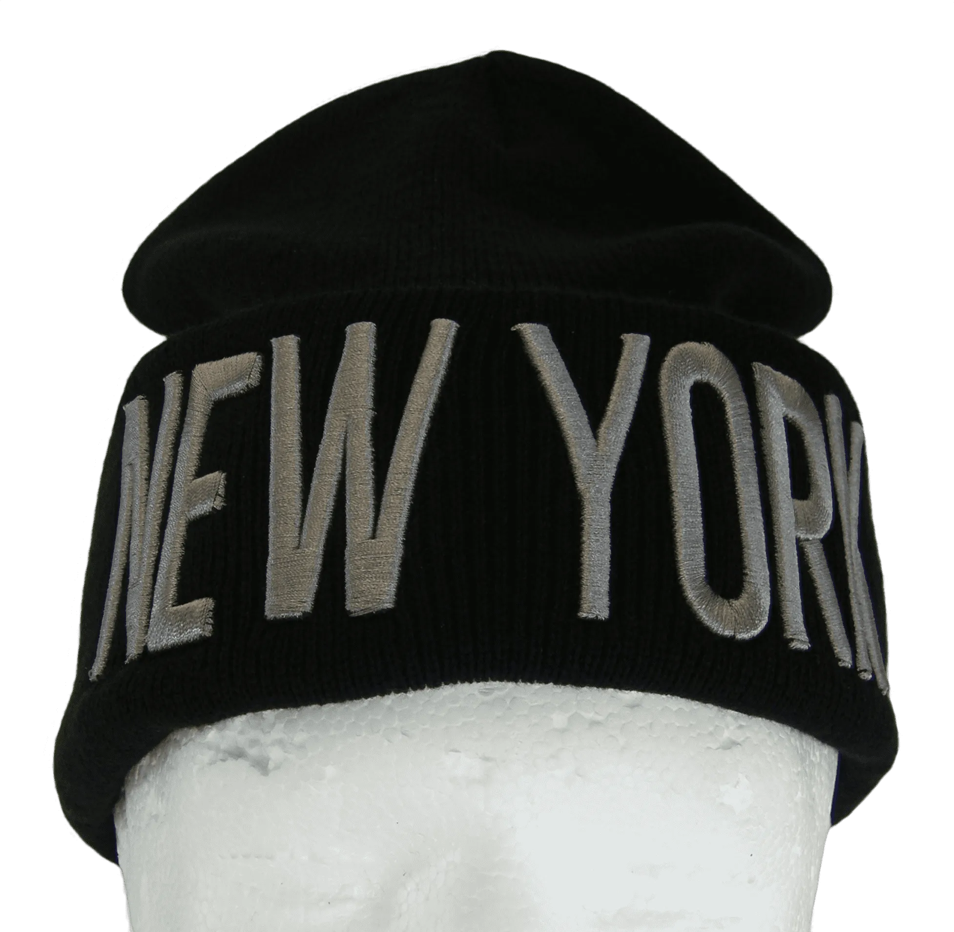 New York Adult Size Winter Knit Cuffed Beanie Hat (Black/Gray)