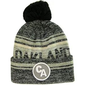 Oakland CA Patch Fade Out Cuffed Knit Winter Pom Beanie Hat (Black/Gray)