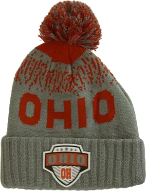 Ohio Rubber Patch Ribbed Winter Knit Pom Beanie (Red/Gray)