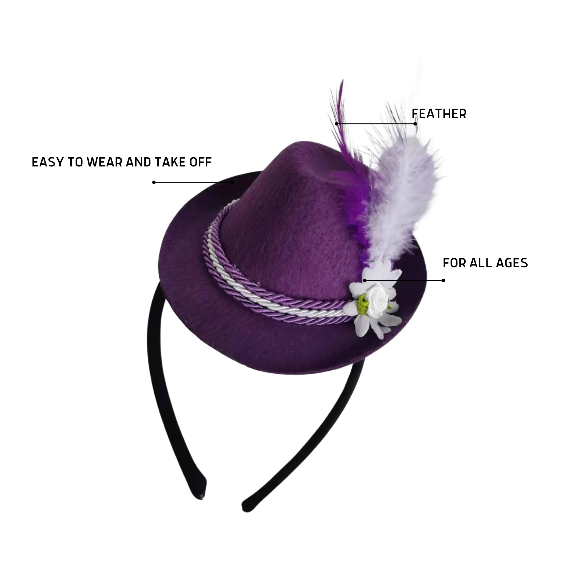 Oktoberfest German Costume Accessory Mini Purple Fedora Felt Hat Headband