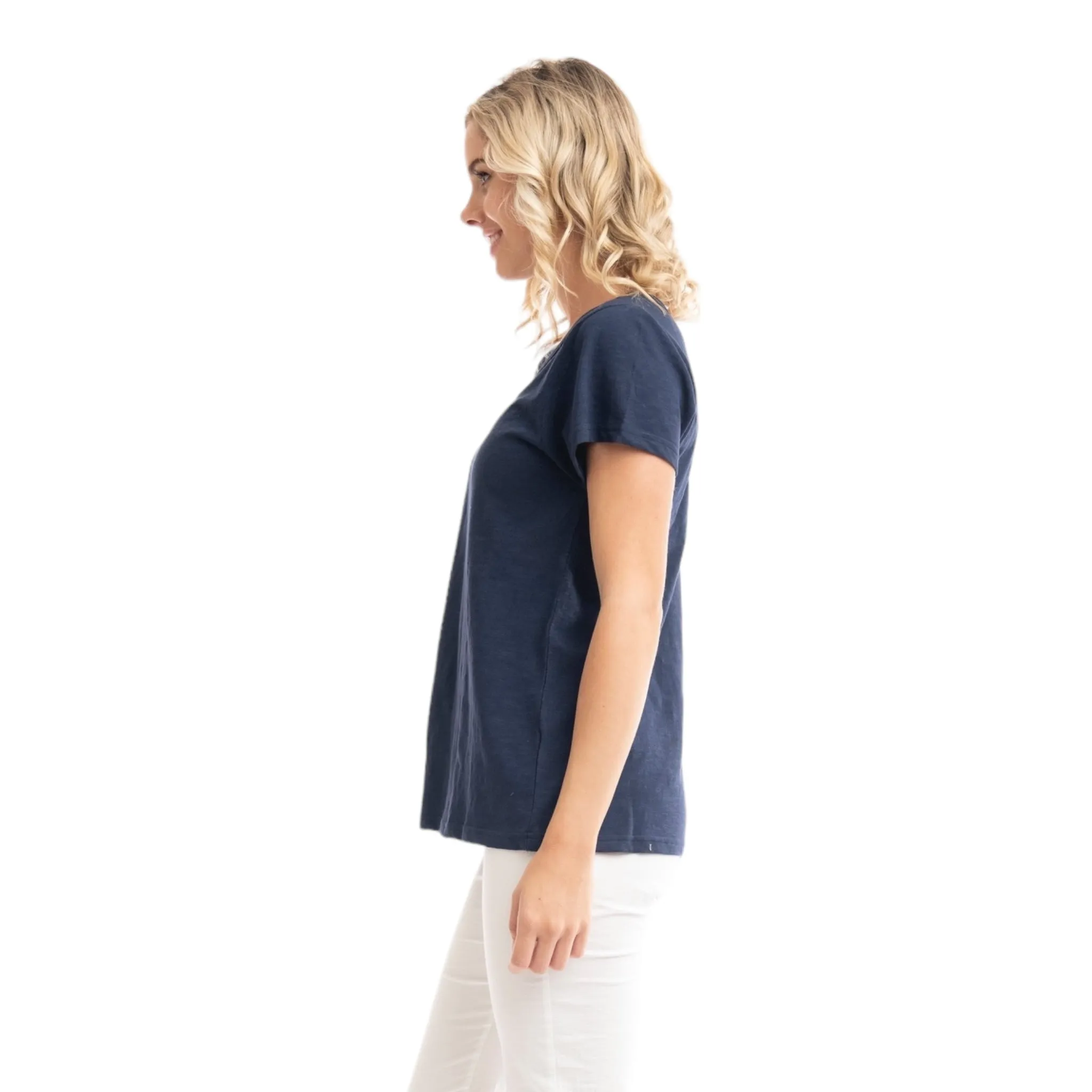 Orientique V-Neck Cotton Top Navy