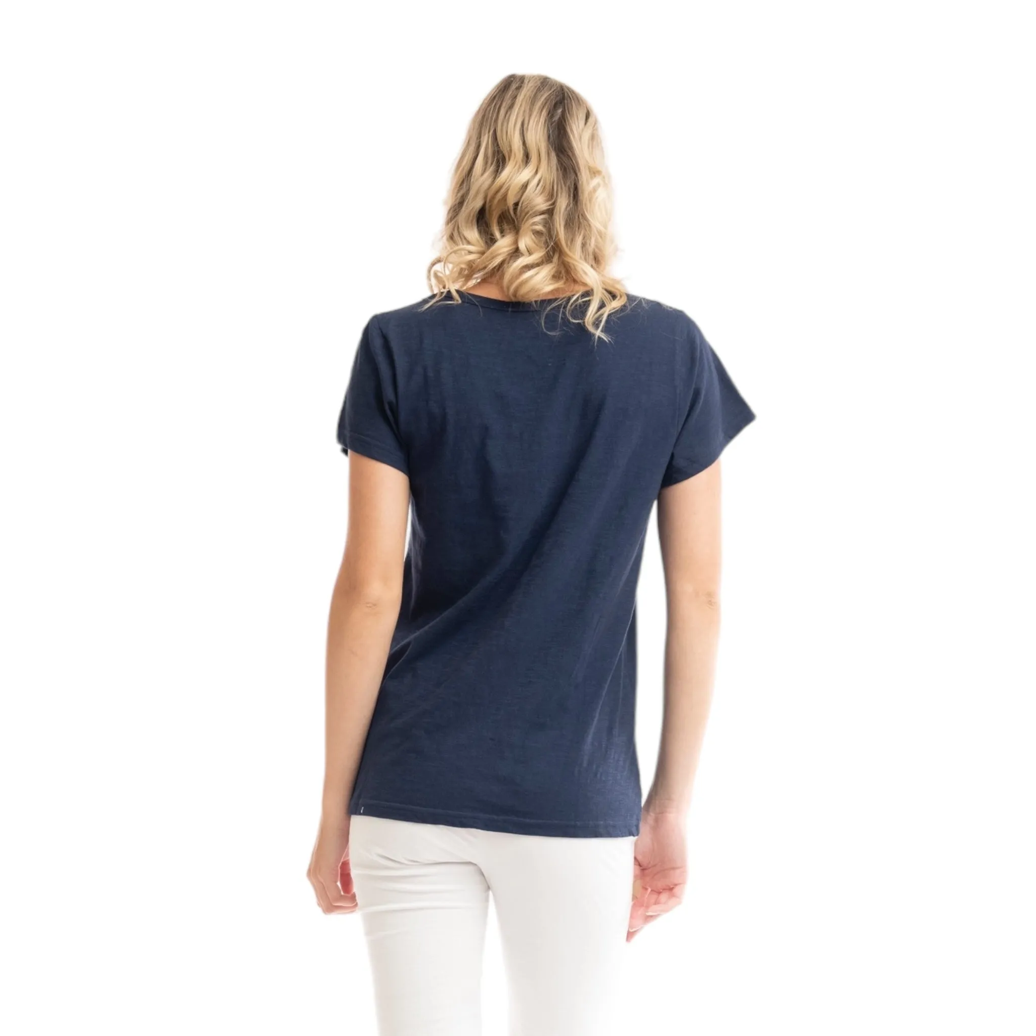 Orientique V-Neck Cotton Top Navy