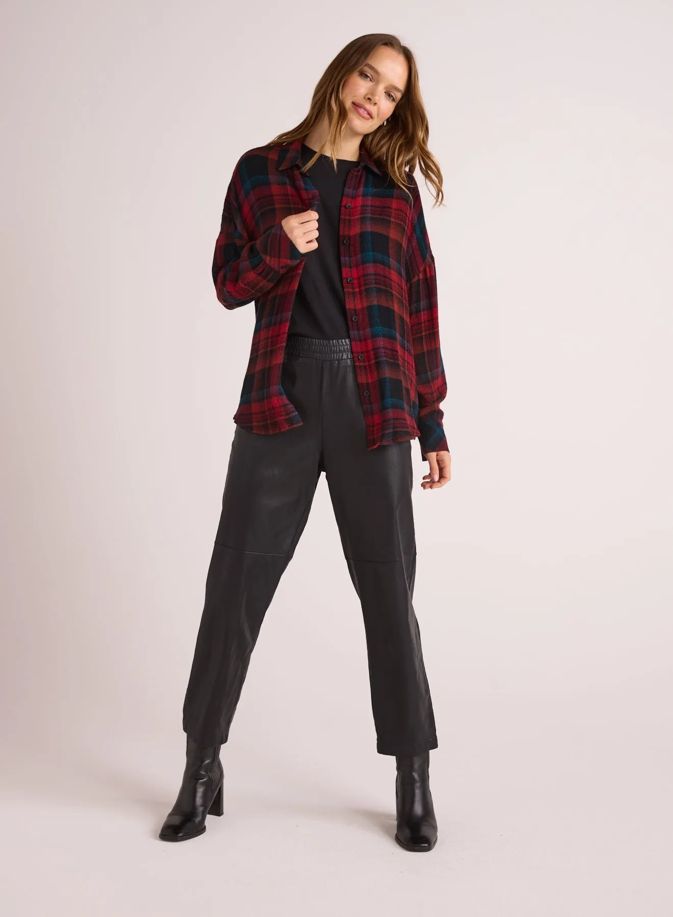 Oversized Button Down - Winter Berry Plaid