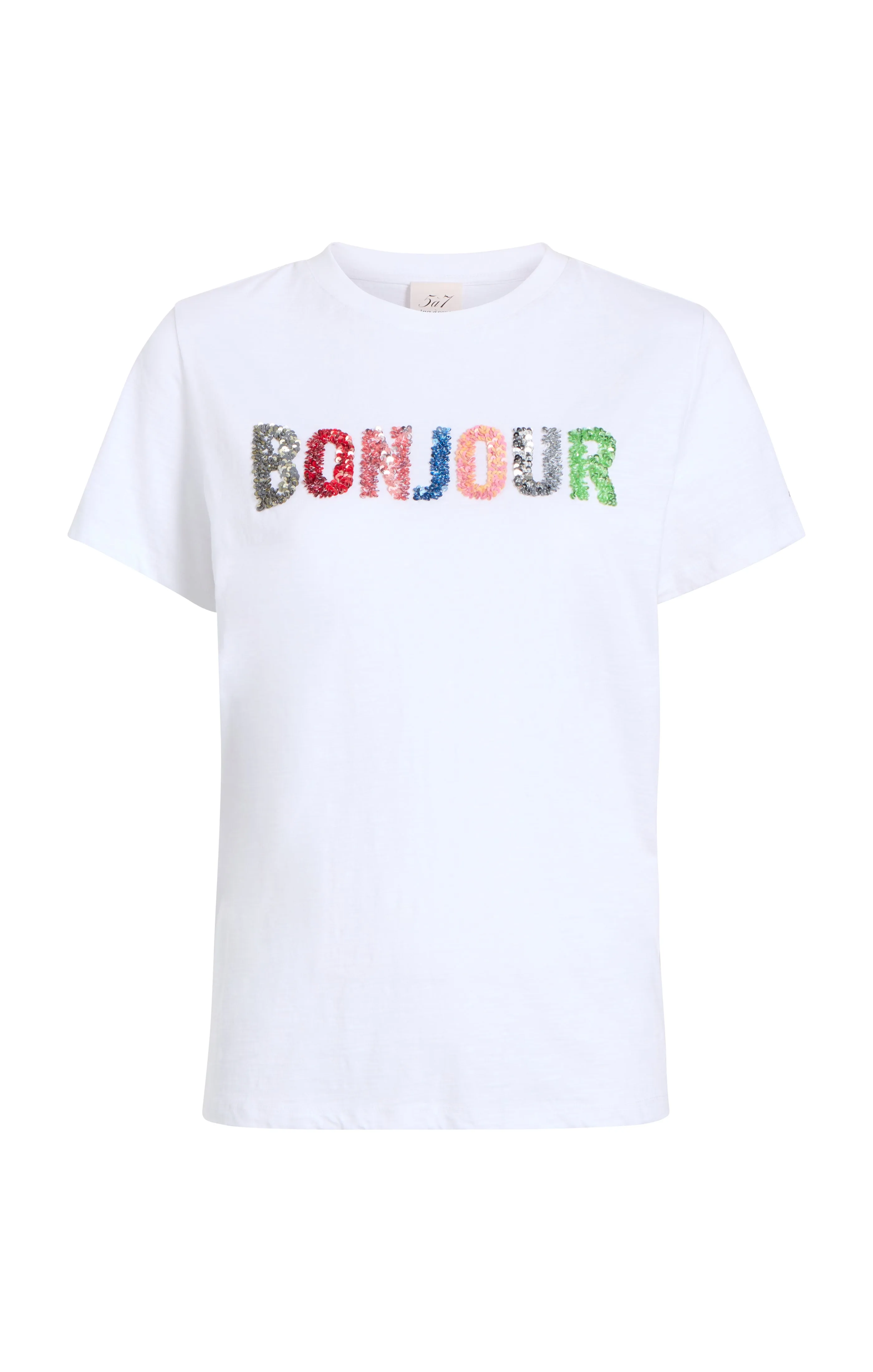 Pailette Applique Bonjour Tee