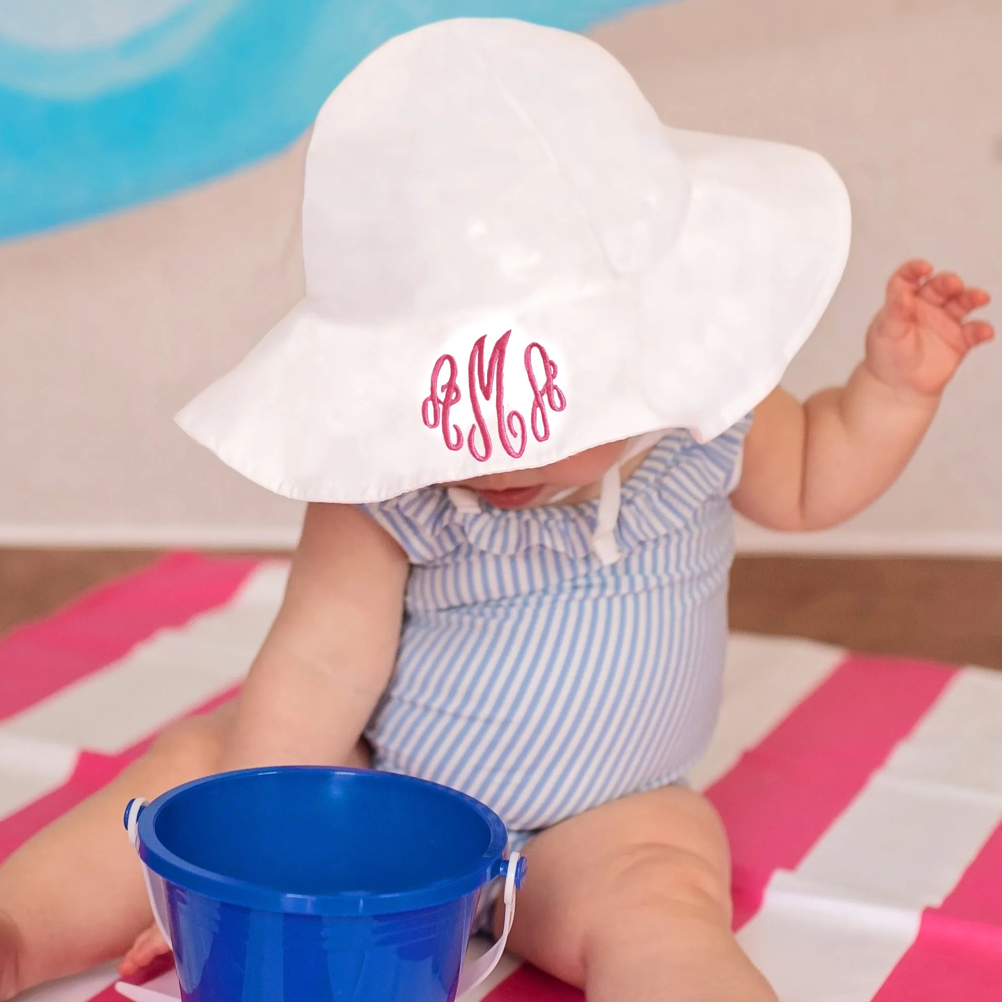 Personalized White Wide Brim Sun Protective Baby and Toddler Sun Hat for Girls Newborn Hats Infant Summer Hat