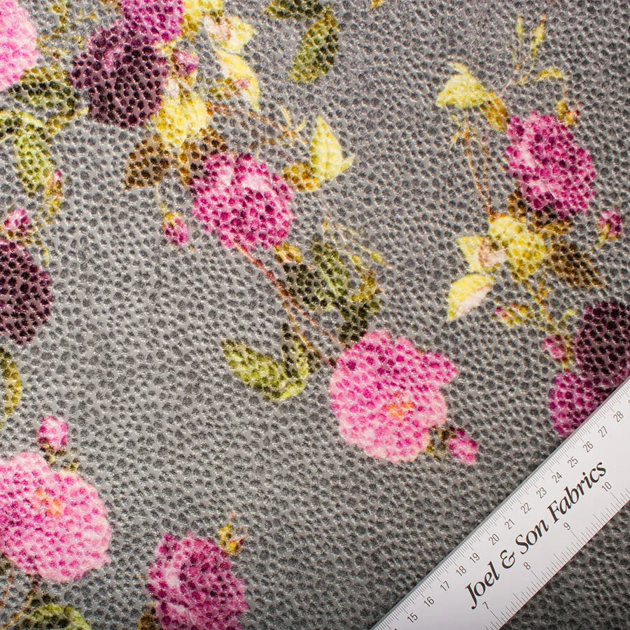 Pink Floral Grey Devoré Velvet