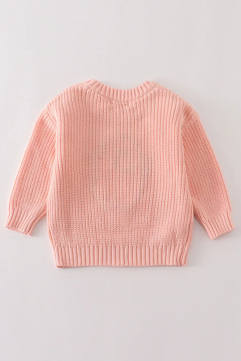 Pink hand-embroidery ghost pullover sweater