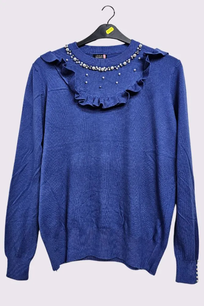 Plain Beaded Ruffle Knitted Tunic Top