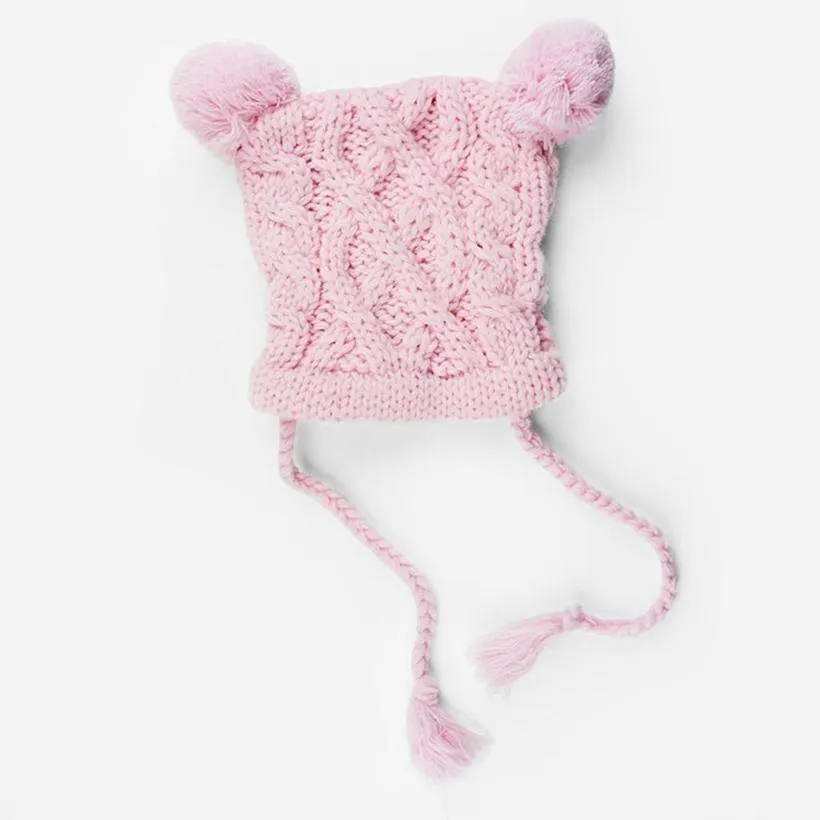 Quinn Cable Pom Pom Knit Hat in Pink