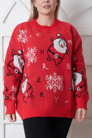 Santa Snowflake Pattern Xmas Ribbed Jumper