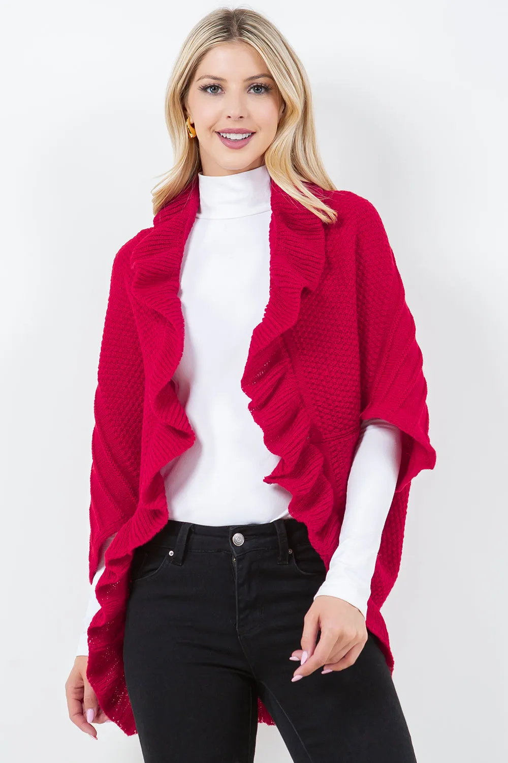 SH-4320 Solid Color Ruffle Shrug