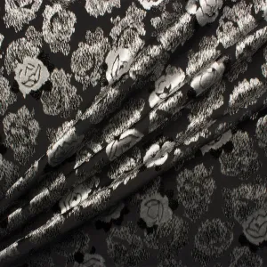 Silver Floral Black Devorê Velvet