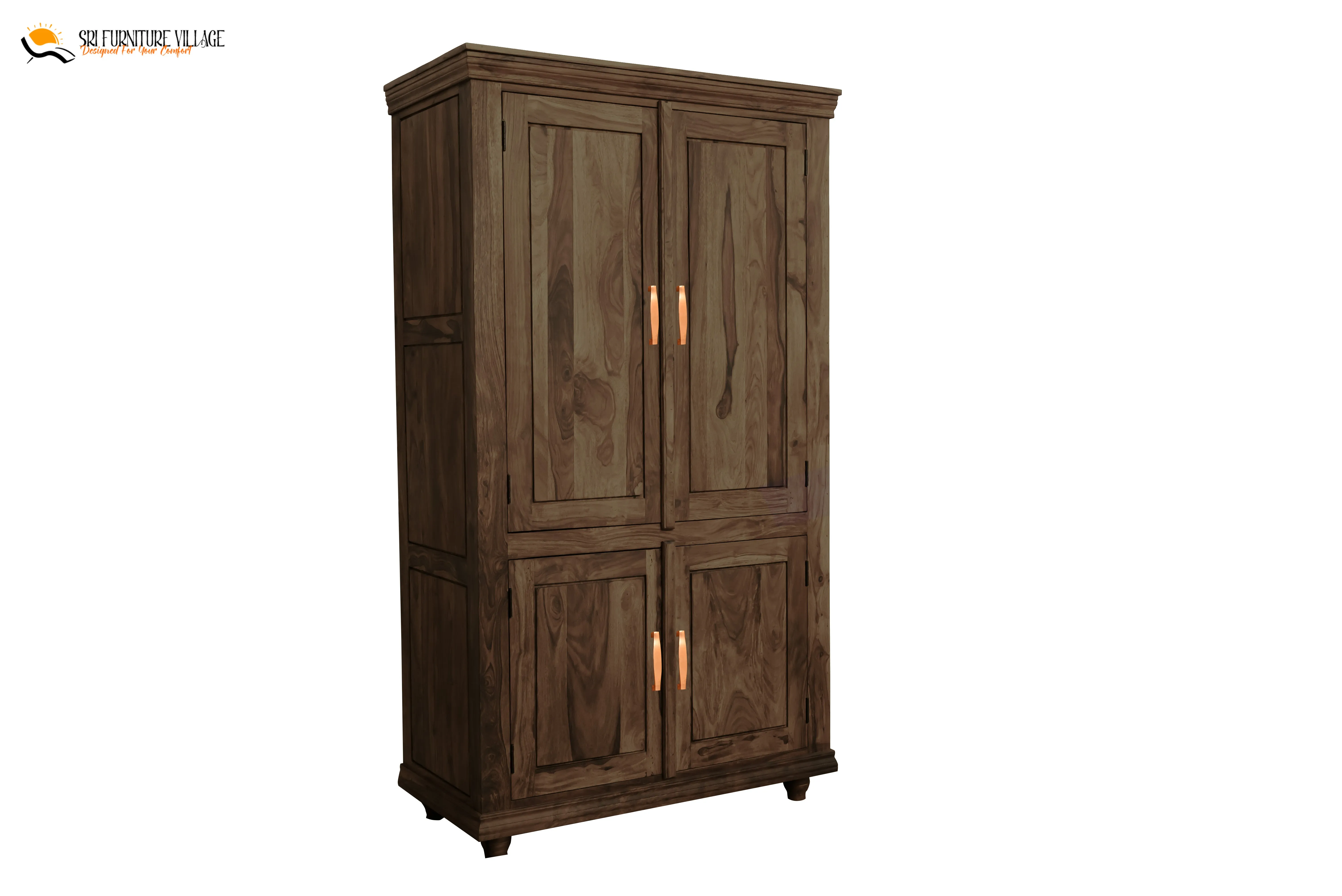 Solid Plain Door Sheesham Wood Wardrobe (Natural Finish) - 6127