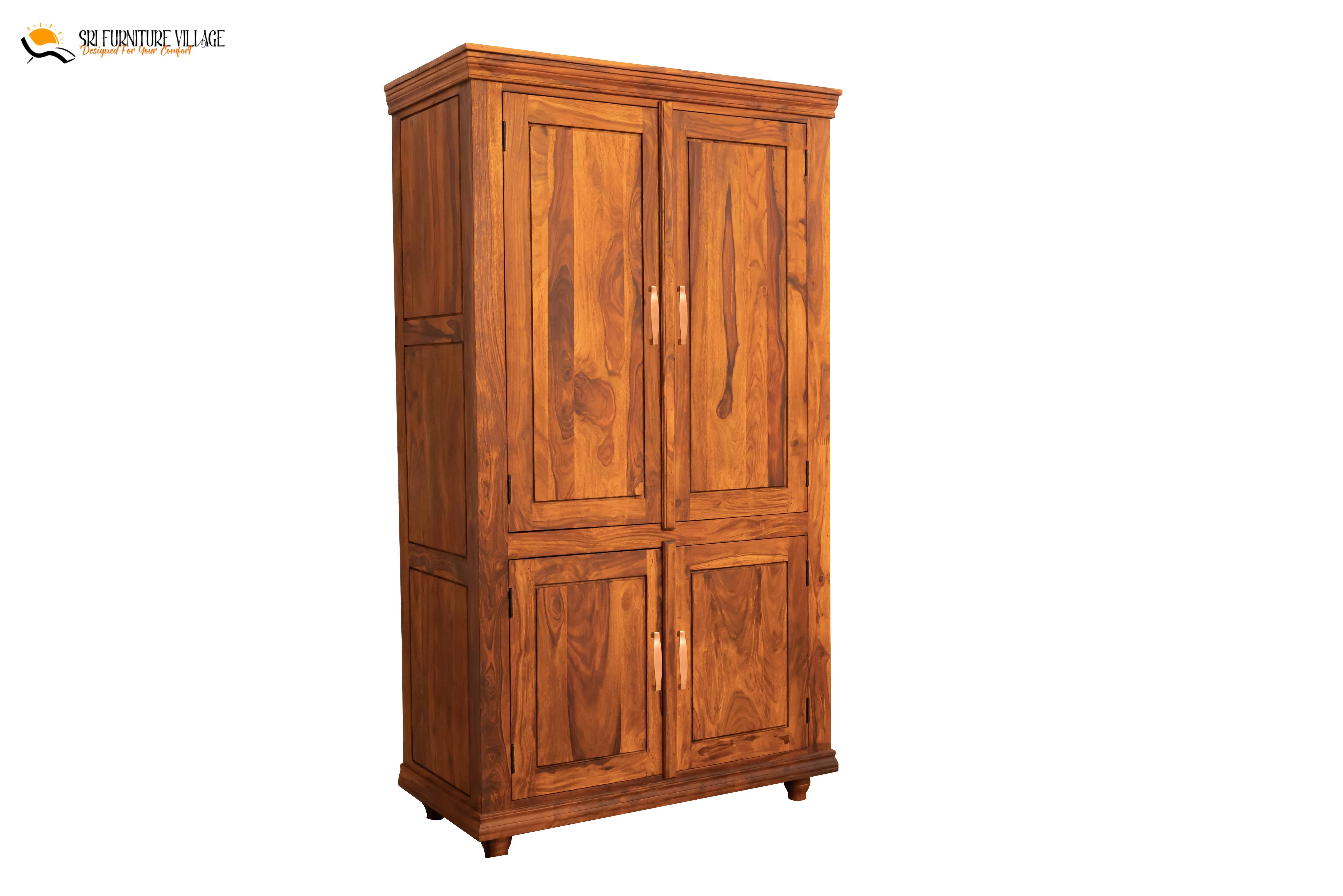 Solid Plain Door Sheesham Wood Wardrobe (Natural Finish) - 6127