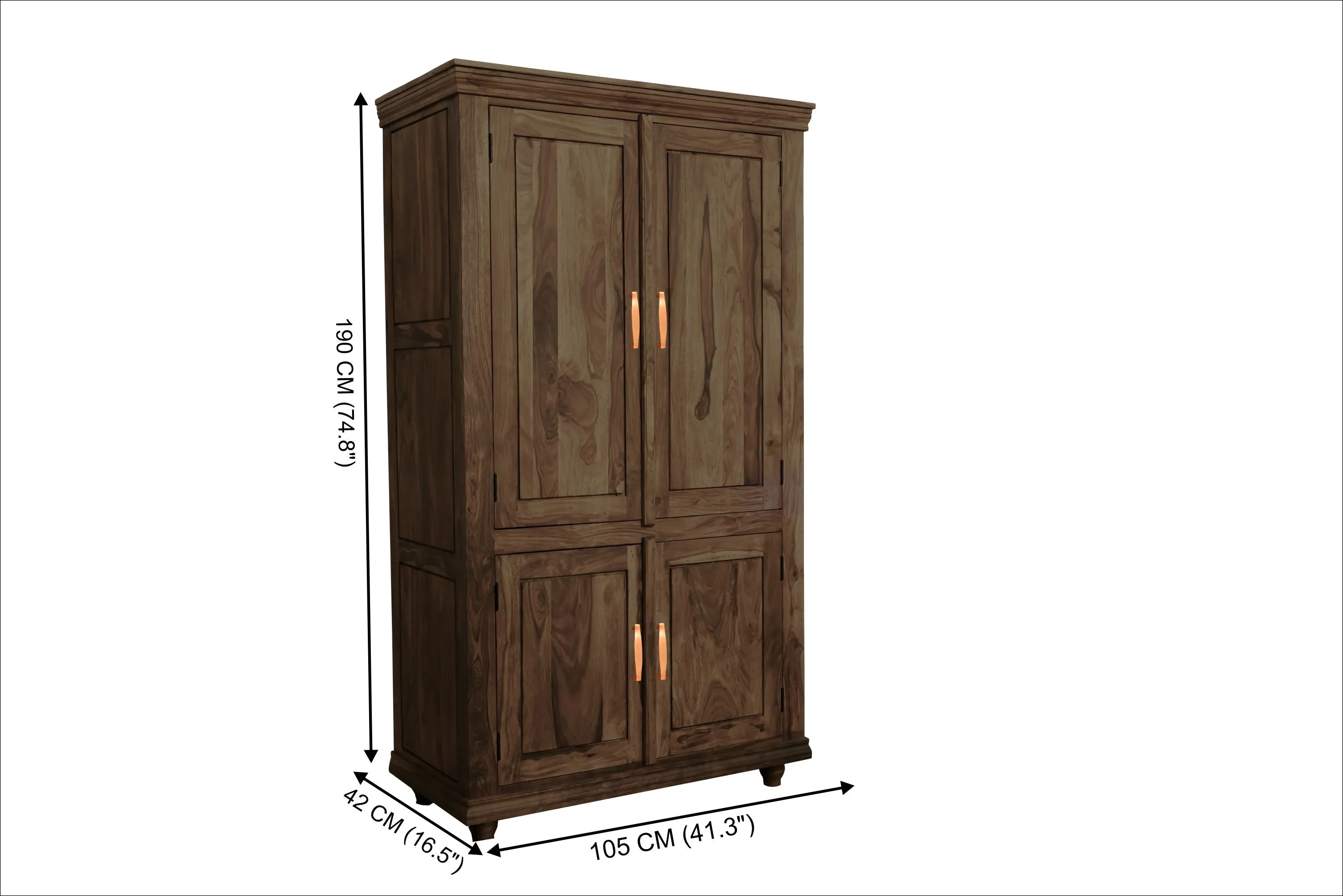 Solid Plain Door Sheesham Wood Wardrobe (Natural Finish) - 6127