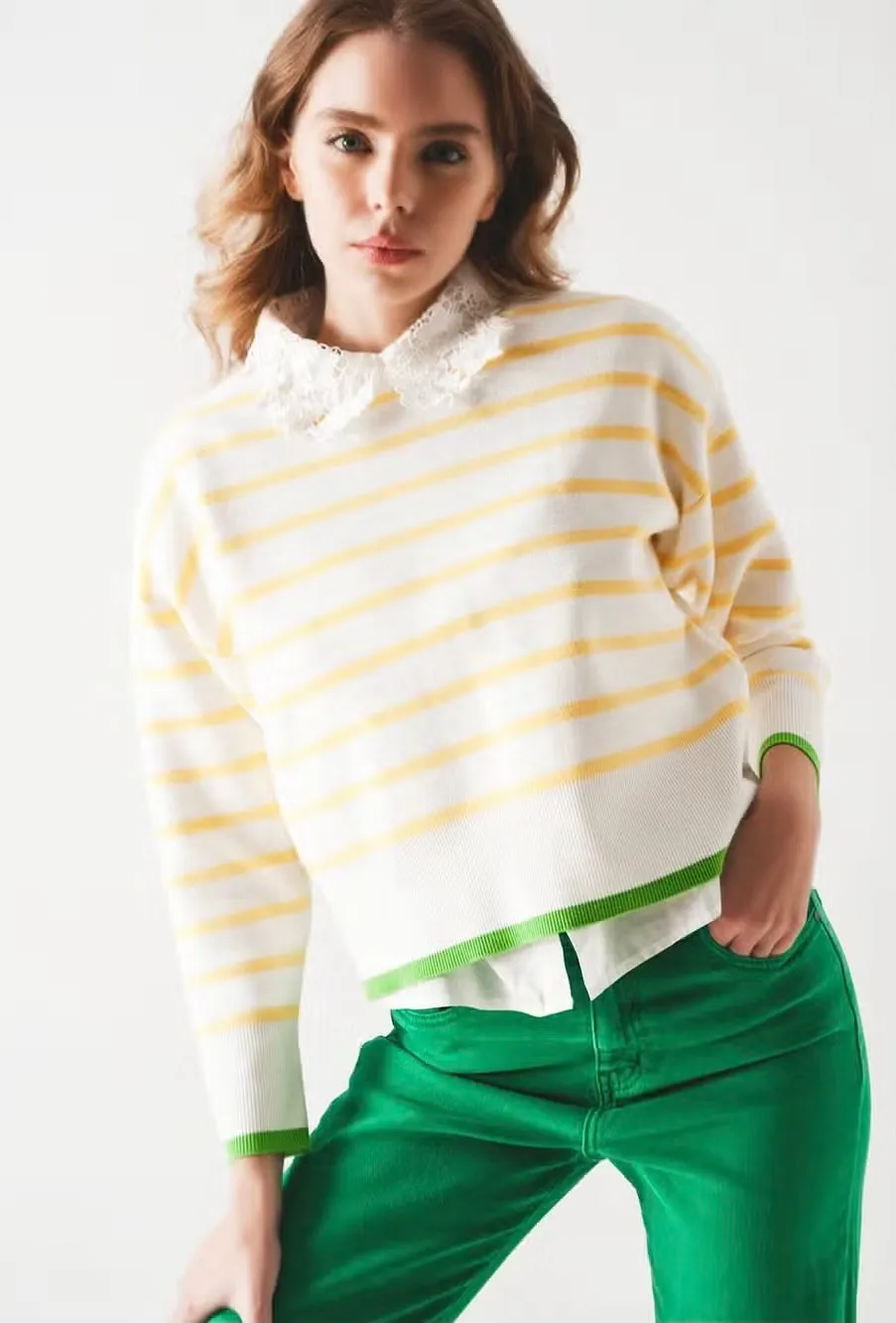 Stripe Sweater with Contrasting Stripe at Hem