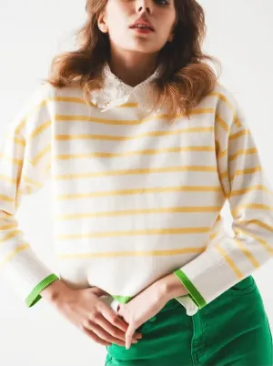 Stripe Sweater with Contrasting Stripe at Hem