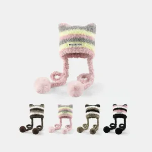 Striped Knitted Woolen Hat for Women - Thickened Ear Protection Cap